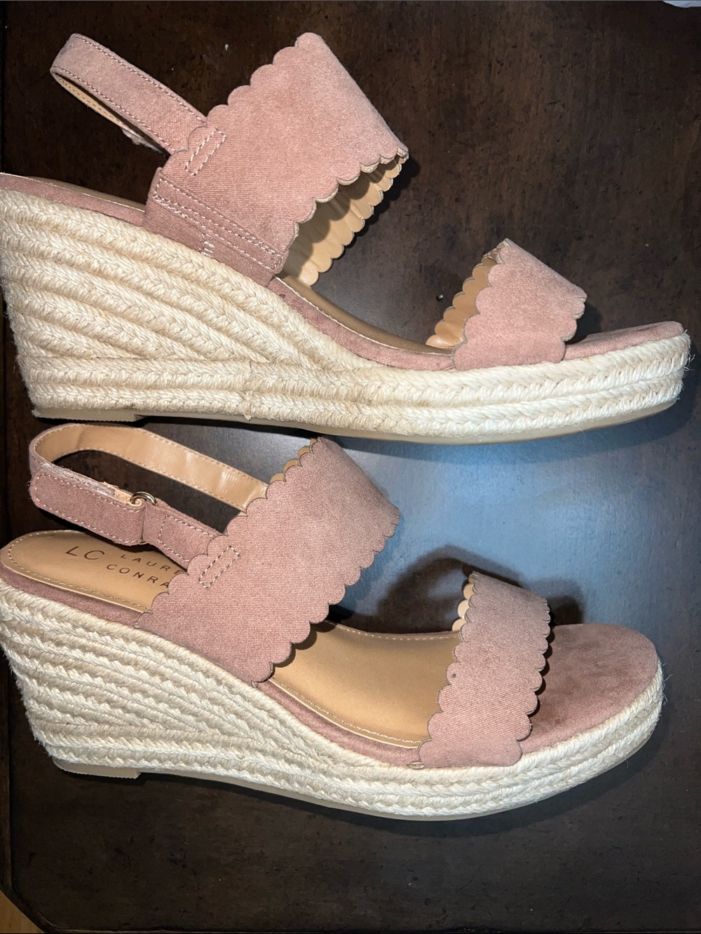 LC Lauren Conrad Blush Scalloped Espadrille Wedge Sandals 7.5